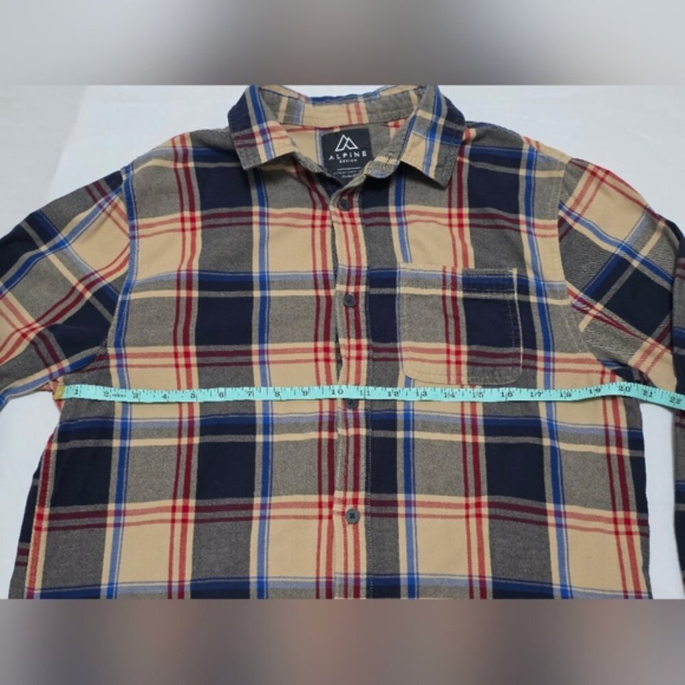 Alpine Navy and Beige Plaid Button Down Mens Flannel Shirt